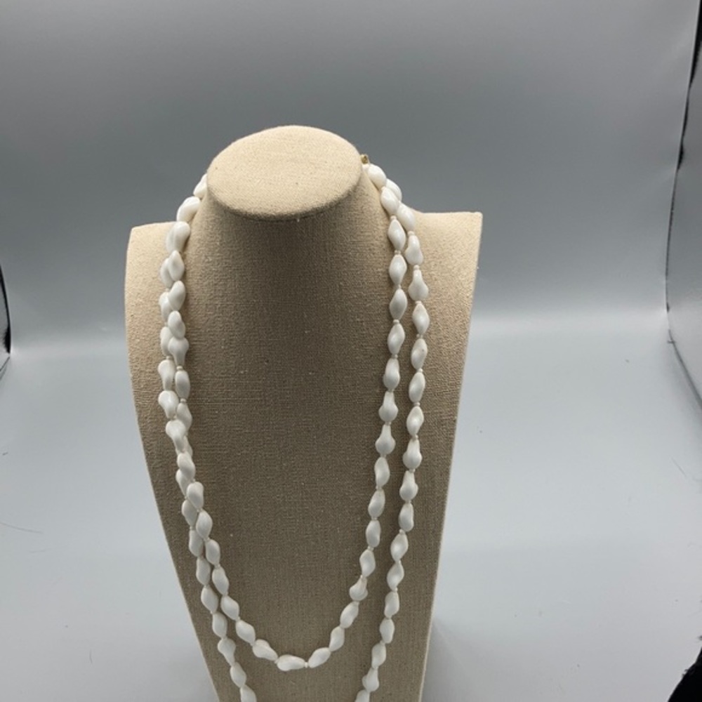 Vintage White Glass Bead Necklace 48"